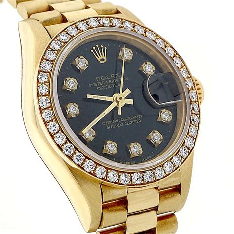 ladies rolex president black dial diamond bezel|rolex datejust 26mm diamond bezel.